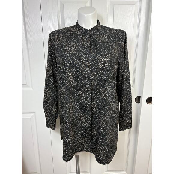 Lauren Ralph Lauren Women's Tunic Top 2X Long Sleeve Black Abstract Print - Picture 1 of 7